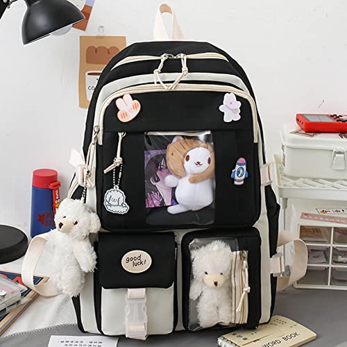 FORTEXO Kawaii Backpack with Kawaii Pendants and Pins Accessories 5Pcs Set Cute Kawaii Rucksack for Women Cute Aesthetic Backpack