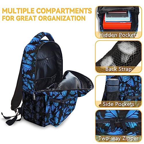 KAXVZER Butterfly Girls Backpack with Lunch Box Set - 3 in 1 School Backpacks Matching Combo - Cute Black Bookbag and Pencil Case Bundle