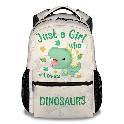 KNOWPHST Dinosaur Backpacks for Girls - 16 Inch Cute Backpack for School - Green, Large Capacity, Durable, Lightweight Bookbag for Kids, Travel