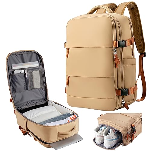 MOYYI Carry on Backpack Anti-theft women Hiking Backpack with Shoe Compartment Travel Backpack Casual Daypack Backpacks (Khaki)