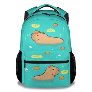 gihswe capybara backpack for kids girls boys, 16" green backpacks for school, cute cartoon large capacity bookbag for students, gifts for capybara lovers