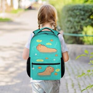 GIHSWE Capybara Backpack for Kids Girls Boys, 16" Green Backpacks for School, Cute Cartoon Large Capacity Bookbag for Students, Gifts for Capybara Lovers