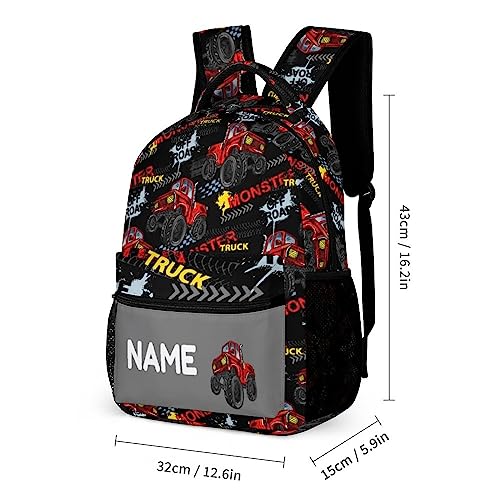 Mrokouay Custom 3Pcs Backpack Set Personalized Truck Car Red School Bag with Lunch Bag Box Pencil Case Customized Backpack for Student Teens