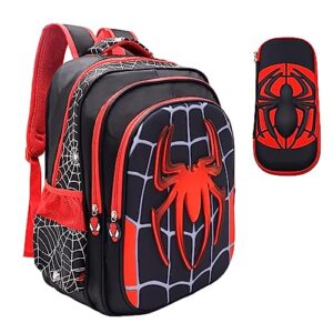 treyrea 3d backpack toddler waterproof backpacks comic schoolbag lightweight bookbag with pencil case for boys (black, large)