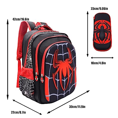 Treyrea 3D Backpack Toddler Waterproof Backpacks Comic Schoolbag Lightweight Bookbag With Pencil Case for Boys (Black, Large)