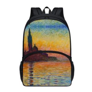 rivatimrio the twilight of san giorgio church monet backpack boys girls school impressionism oil painting rucksack middle high school bags double zipper rucksack teenagers