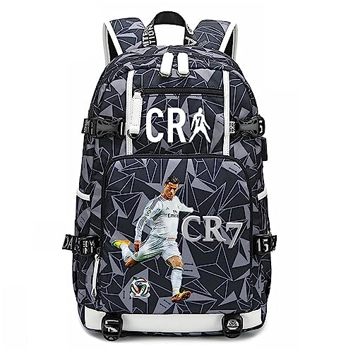 Cqlights Teen Cristiano Ronaldo Bookbag with USB Charging Port-Waterproof Canvas Travel Daypack for Outdoor