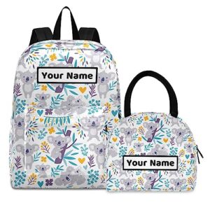 vnurnrn cute koala customize kids backpack sets with lunch box student school bag bookbag set for boys girls daypack for camp laptop