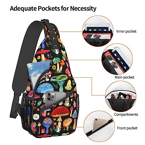 HGWQYHG Mushroom Sling Backpack,Colorful Mushroom Gifts Crossbody Bag For Women Men Sling Bag Travel Hiking Shoulder Chest Bag Daypack Unisex