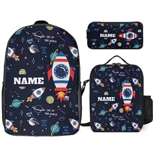 aicihert custom galaxy planet rocket backpack personalized 3 piece set backpack with your name text school bag customized bookbag with lunch box and pencil case set for boys girls student