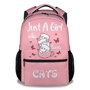knowphst cat girls backpack for school, 16 inch pink backpacks for kids, cute lightweight bookbag for travel