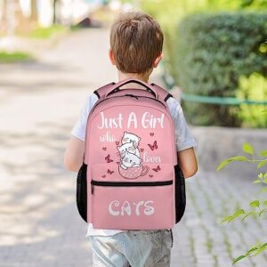 KNOWPHST Cat Girls Backpack for School, 16 Inch Pink Backpacks for Kids, Cute Lightweight Bookbag for Travel