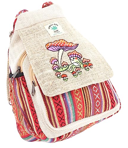 Unique design Mushroom Embroidery Himalaya Hemp Hippie Backpack Festival Backpack FAIR TRADE Handmade with Love. (NATURAL HEMP)