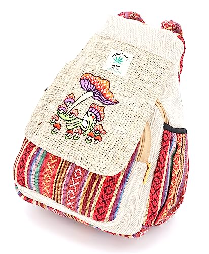 Unique design Mushroom Embroidery Himalaya Hemp Hippie Backpack Festival Backpack FAIR TRADE Handmade with Love. (NATURAL HEMP)