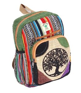 unique design tree of life print himalaya hemp hippie backpack festival backpack fair trade handmade with love. (green)