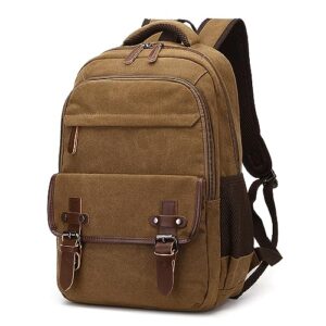 vazuool canvas laptop backpack, vintage daypack for men women, brown travel rucksack backpack college bookbag work computer bag fits 15.6 inch laptop, brown