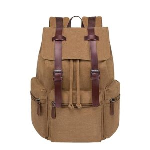 vazuool canvas laptop backpack, vintage rucksack backpack for men women, travel backpack college bookbag casual daypack fits 15.6 inch laptop, brown