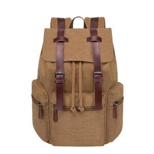 VAZUOOL Canvas Laptop Backpack, Vintage Rucksack Backpack for Men Women, Travel Backpack College Bookbag Casual Daypack Fits 15.6 Inch Laptop, Brown