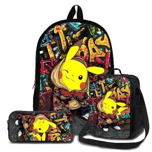 brgowtem lightweight backpack set, 3pcs includes 17 inch large capacity durable bookbag, strap lunch bag, pencil case for girls boys teens