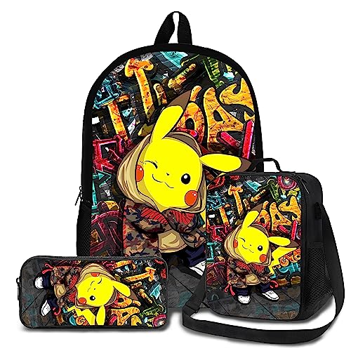 Brgowtem Lightweight Backpack Set, 3PCS Includes 17 Inch Large Capacity Durable Bookbag, Strap Lunch Bag, Pencil Case for Girls Boys Teens