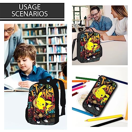 Brgowtem Lightweight Backpack Set, 3PCS Includes 17 Inch Large Capacity Durable Bookbag, Strap Lunch Bag, Pencil Case for Girls Boys Teens