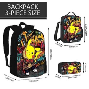 Brgowtem Lightweight Backpack Set, 3PCS Includes 17 Inch Large Capacity Durable Bookbag, Strap Lunch Bag, Pencil Case for Girls Boys Teens