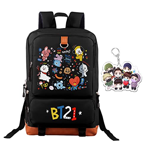 awgfxpi Travel Backpack For Girls Boys Aesthetic Daypack Cute Backpack Waterproof College Students Bookbag 17 Inch Kpop Laptop Backpack,Black