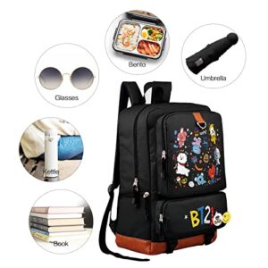 awgfxpi Travel Backpack For Girls Boys Aesthetic Daypack Cute Backpack Waterproof College Students Bookbag 17 Inch Kpop Laptop Backpack,Black