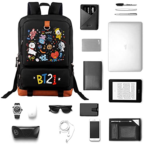 awgfxpi Travel Backpack For Girls Boys Aesthetic Daypack Cute Backpack Waterproof College Students Bookbag 17 Inch Kpop Laptop Backpack,Black