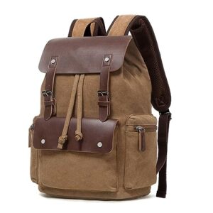 lulusnie canvas laptop backpack vintage backpack for men women, college computer backpack fits 15.6 inch laptop, vegan leather daypack work travel bookbag, brown