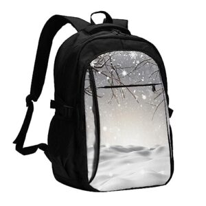 BAFAFA Snowflake Pine Tree Printed Backpack Laptop Bookbag With USB Charger Daypack For Travel Business