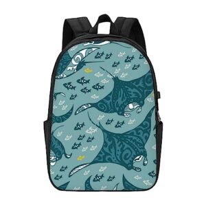 BAFAFA Manta Ray and Fish Printed Anti-Theft Bag Travel Laptop Backpack With USB Charging Casual Daypack