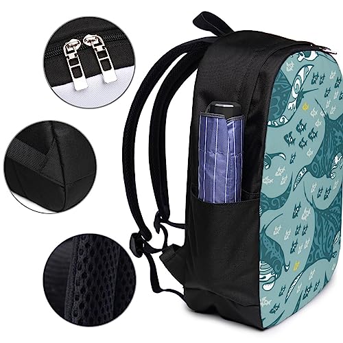 BAFAFA Manta Ray and Fish Printed Anti-Theft Bag Travel Laptop Backpack With USB Charging Casual Daypack