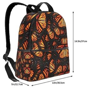 Orange Monarch Butterflies Print Backpack Laptop Bag Multiple Pockets Casual Travel Shoulder Bag For Men Women