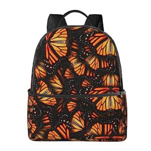 Orange Monarch Butterflies Print Backpack Laptop Bag Multiple Pockets Casual Travel Shoulder Bag For Men Women