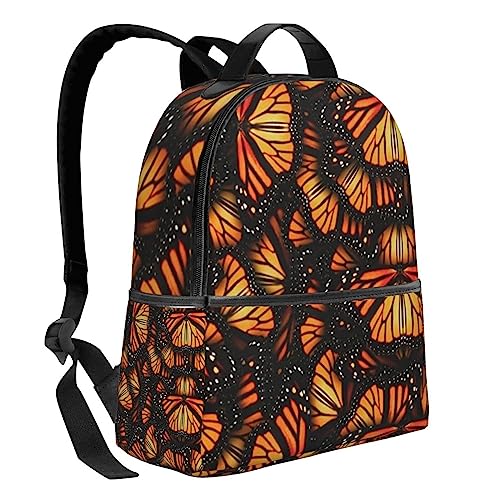 Orange Monarch Butterflies Print Backpack Laptop Bag Multiple Pockets Casual Travel Shoulder Bag For Men Women