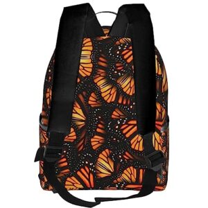 Orange Monarch Butterflies Print Backpack Laptop Bag Multiple Pockets Casual Travel Shoulder Bag For Men Women