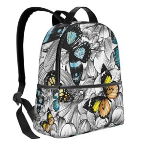 OPSREY Purple Butterflies Floral Print Backpack Laptop Bag Multiple Pockets Casual Travel Shoulder Bag For Men Women