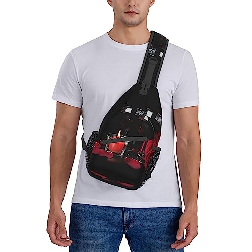 UNIOND Red Wine Rose and Candle Printed Sling Bag Adjustable Cross Chest Bag Shoulder Backpack for Outdoor Travel