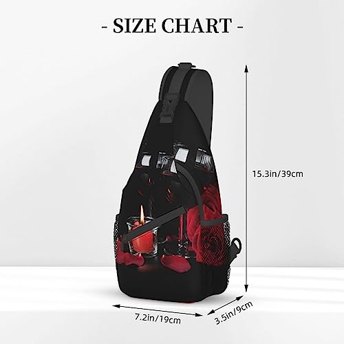 UNIOND Red Wine Rose and Candle Printed Sling Bag Adjustable Cross Chest Bag Shoulder Backpack for Outdoor Travel