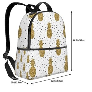 BAFAFA Gold Glitter Pineapples Fruit Printed Travel Backpack Business Work Bag Computer Bag Outdoor Sports Rucksack