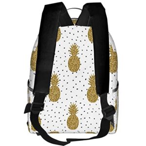 BAFAFA Gold Glitter Pineapples Fruit Printed Travel Backpack Business Work Bag Computer Bag Outdoor Sports Rucksack