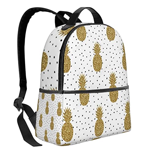 BAFAFA Gold Glitter Pineapples Fruit Printed Travel Backpack Business Work Bag Computer Bag Outdoor Sports Rucksack