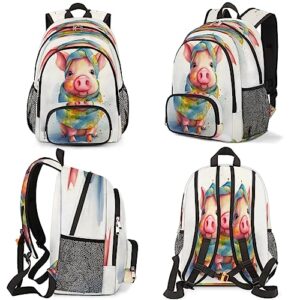 Elementary School Bags for Teens, Cute Piglet Kids Backpacks Pig Painted Lightweight Bookbags Waterproof Sturdy Schoolbag Daypack for Girls Boys