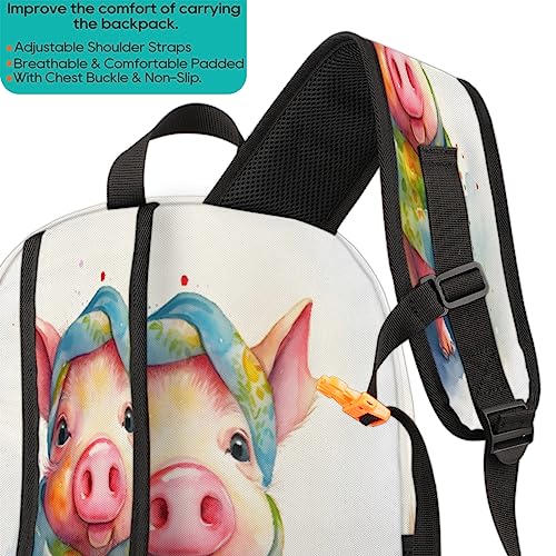 Elementary School Bags for Teens, Cute Piglet Kids Backpacks Pig Painted Lightweight Bookbags Waterproof Sturdy Schoolbag Daypack for Girls Boys