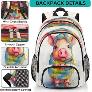 Elementary School Bags for Teens, Cute Piglet Kids Backpacks Pig Painted Lightweight Bookbags Waterproof Sturdy Schoolbag Daypack for Girls Boys