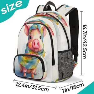 Elementary School Bags for Teens, Cute Piglet Kids Backpacks Pig Painted Lightweight Bookbags Waterproof Sturdy Schoolbag Daypack for Girls Boys