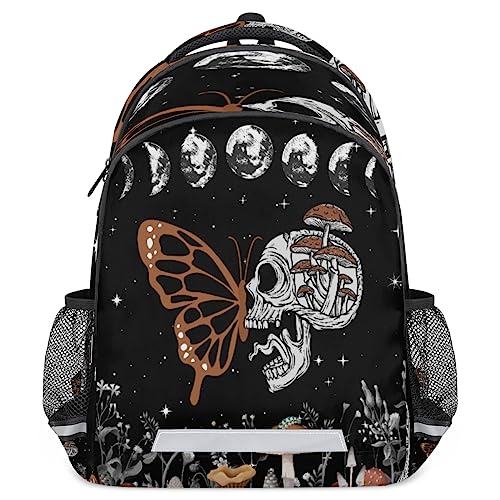 YoCosy Brown Gothic Skull Butterfly Black Galaxy Space Backpack School Bookbag Laptop Purse Casual Daypack for Teen Girls Women Boys Men College Travel