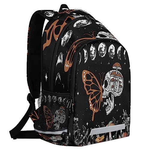 YoCosy Brown Gothic Skull Butterfly Black Galaxy Space Backpack School Bookbag Laptop Purse Casual Daypack for Teen Girls Women Boys Men College Travel