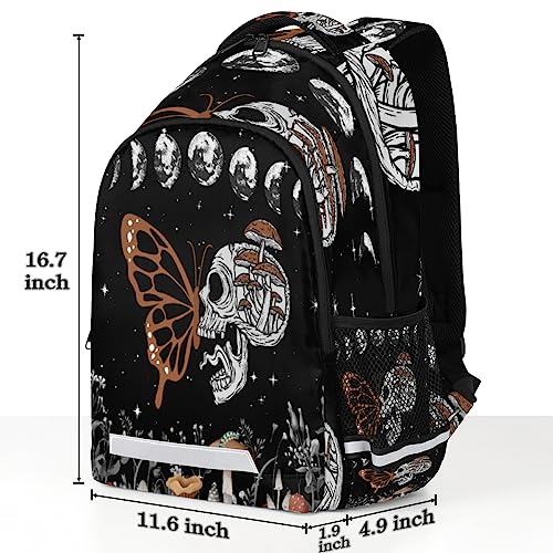 YoCosy Brown Gothic Skull Butterfly Black Galaxy Space Backpack School Bookbag Laptop Purse Casual Daypack for Teen Girls Women Boys Men College Travel